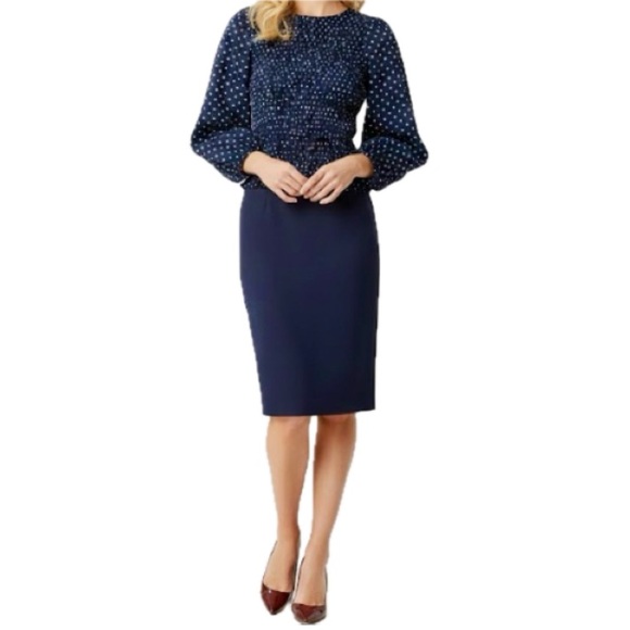 ICHI Tops - ICHI Polka Dot Blouse – Navy & White, Size 4 (Fits 6), Scandi, Danish, EUC